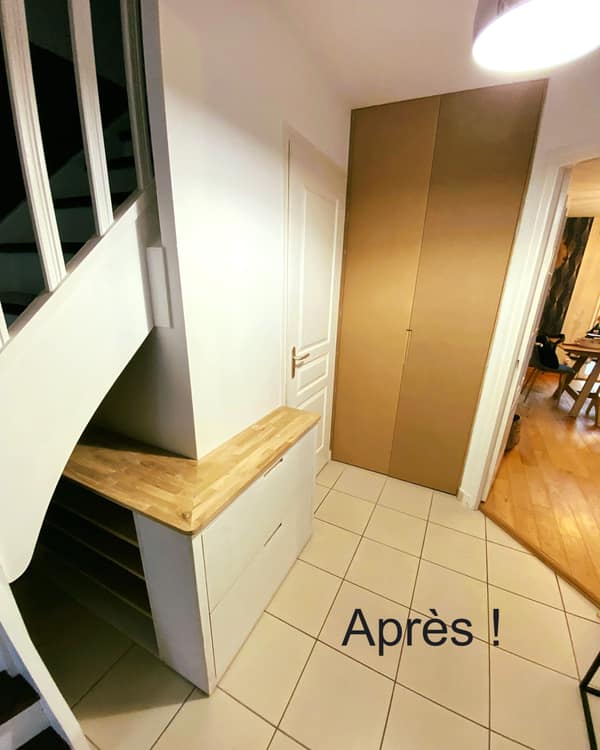 Aménagement intérieur en bois sur mesure par Le Wood Gang : Le défi de la famille N. = optimiser cette vaste entrée afin d'avoir + de rangements et + de charme