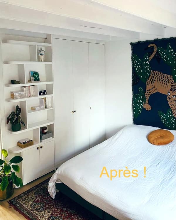 Aménagement intérieur en bois sur mesure par Le Wood Gang : Comment pourrait-on gagner en rangement sans trop empiéter sur la chambre ? 🤔